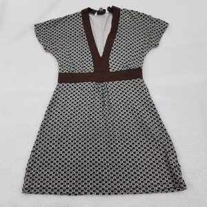 ~ Cabi S Tunic Top Brown Blue Shirt V-neck Short S‎